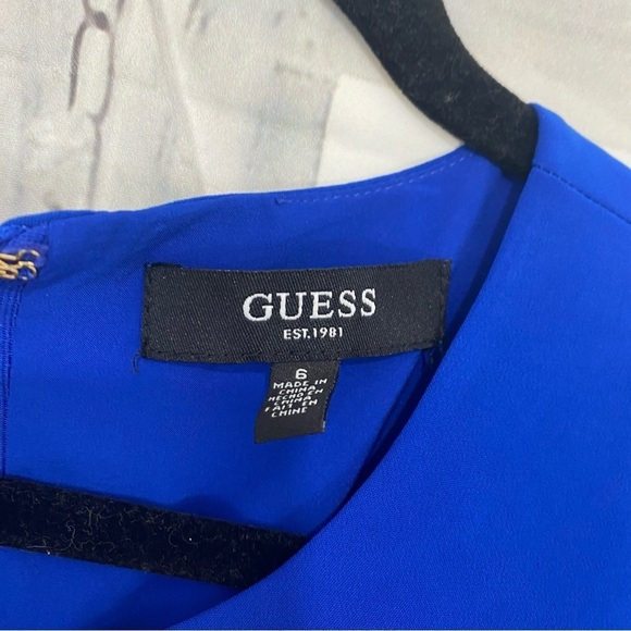 NWT Guess Size 6 Solid Royal Blue Dress Cutout Front Sexy Midi Long Sleeve - Picture 11 of 12